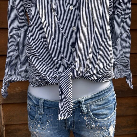 Active USA Off the Shoulders Striped Blue White Jump Ship Top Size M - Picture 6 of 9